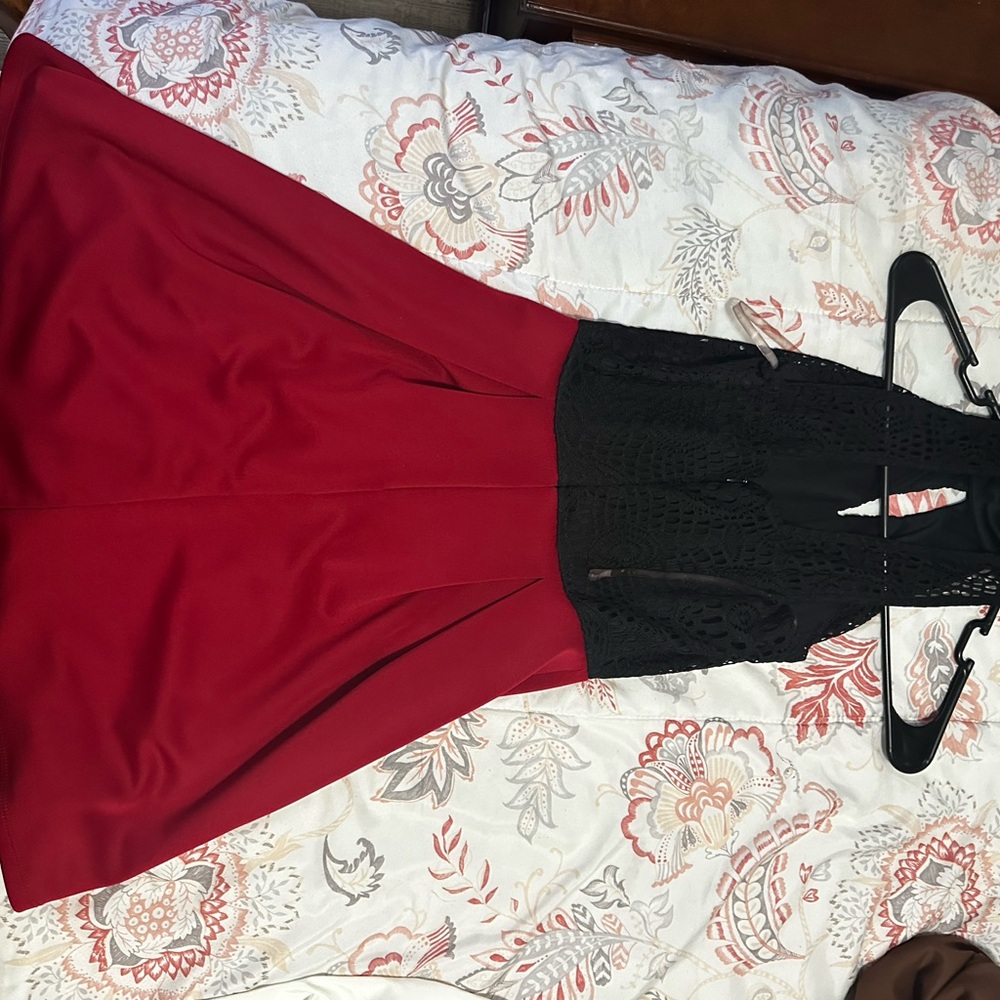 Chic Black and Red Lace Dress
